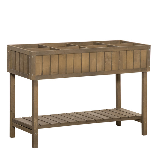 Wooden Herb Planter Raised Bed Container Garden Plant Stand Bed 8 Boxes 110L x 46W x 76Hcm Brown