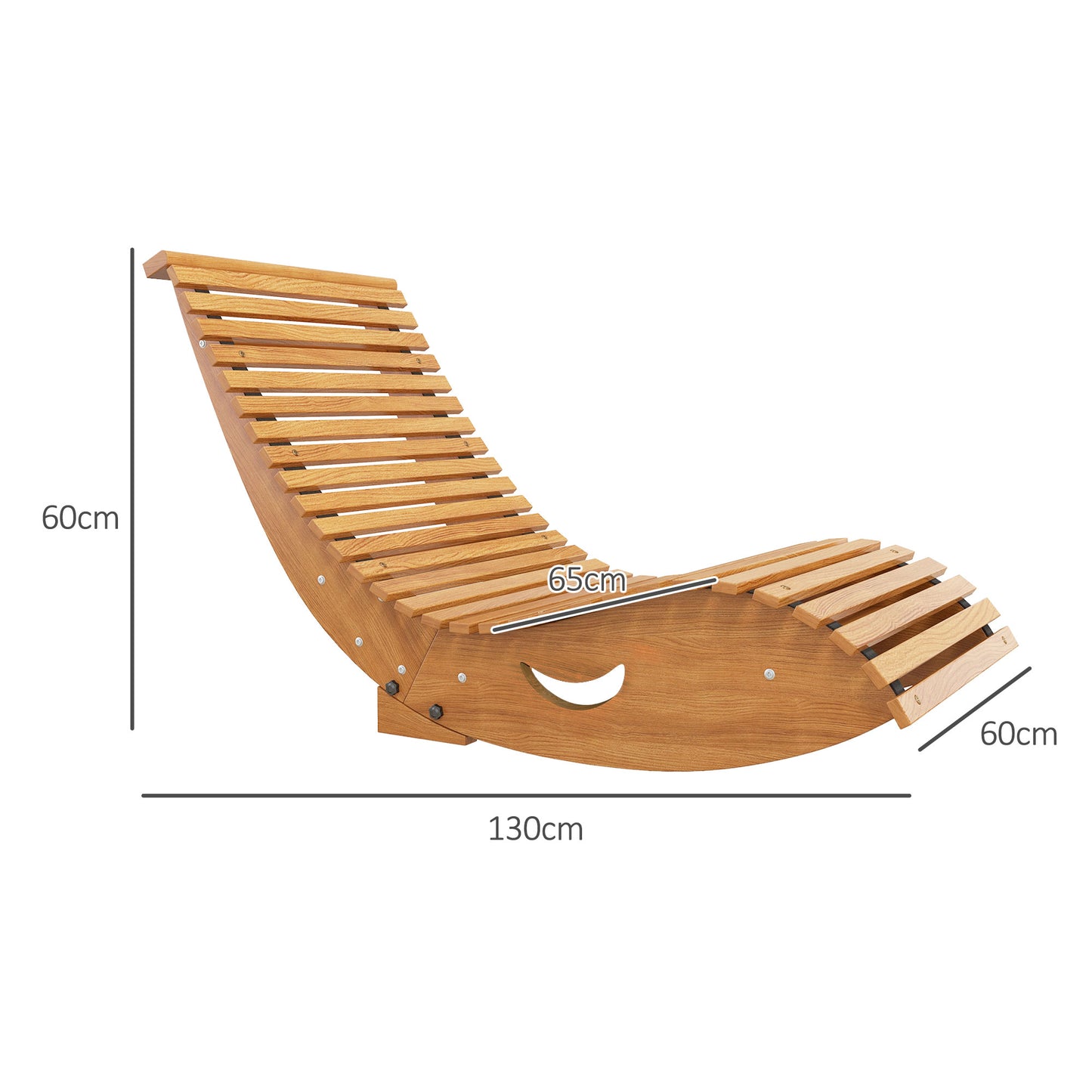 Outdoor Rocking Chair w/ Slatted Seat, Wooden Rocking Chair, 130cm x 60cm x 60cm, Light Brown