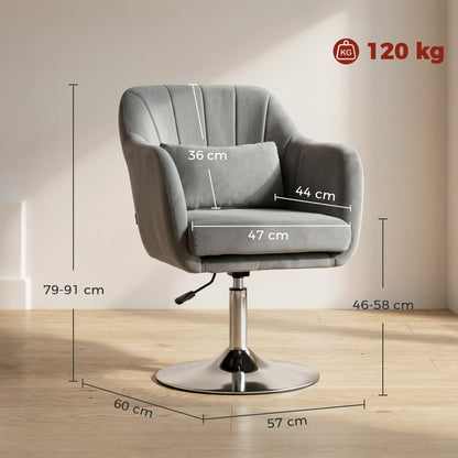 Retro Velvet Swivel Tub Chair with Steel Frame, Cushion Seat, Grey