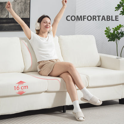3 Seater Sofa with USB Ports & Cup Holders - Cream White