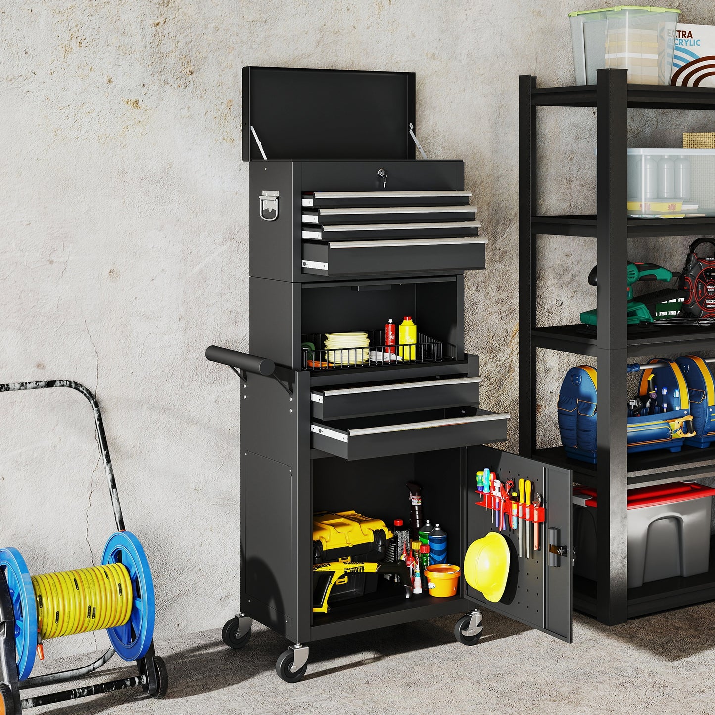 Three-Part Steel Locking Tool Chest - Black