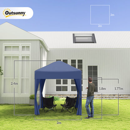 2 x 2 m Garden Pop Up Gazebo, Wedding Party Tent Marquee, Water Resistant Awning Canopy with Sidewalls, Windows, Carry Bag