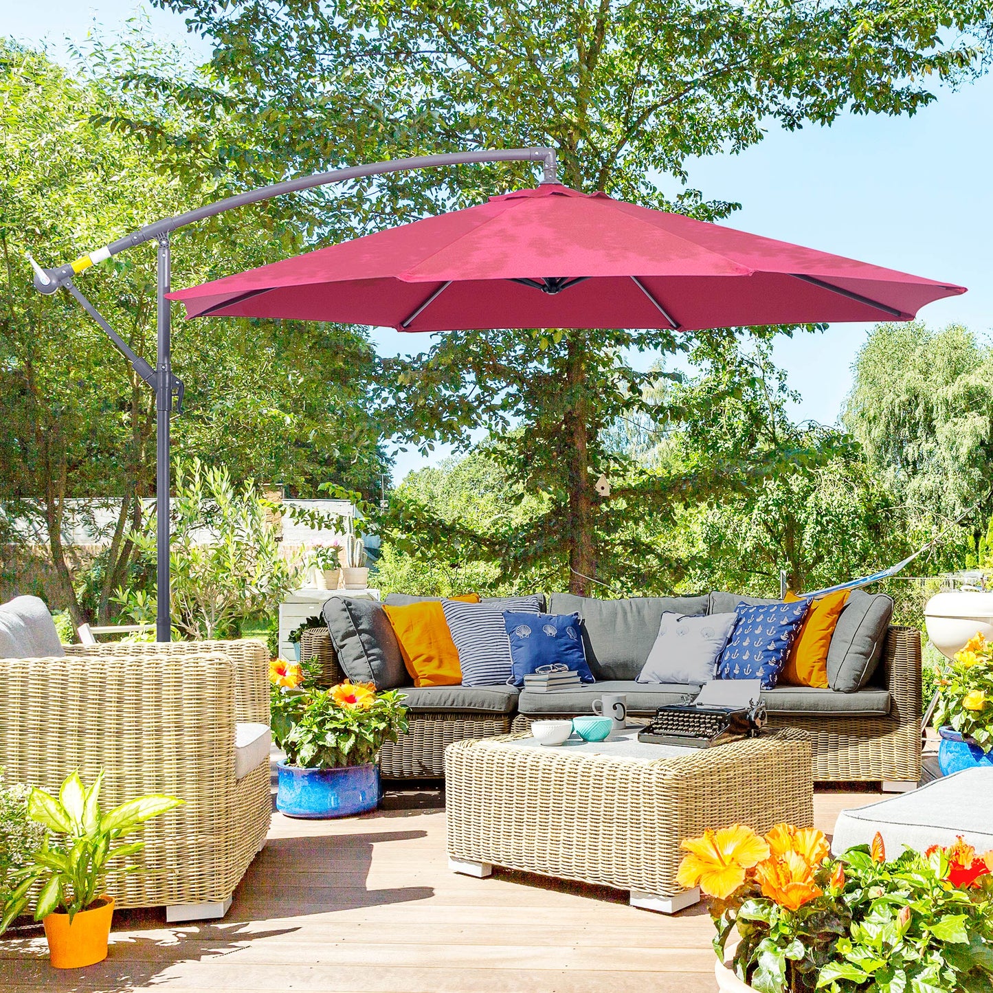 3m Water Resistant Terylene Hanging Parasol Wine Red