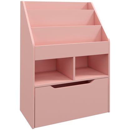 Kids Bookshelf, Toy Organiser, with Storage Drawer, Wheels - Pink