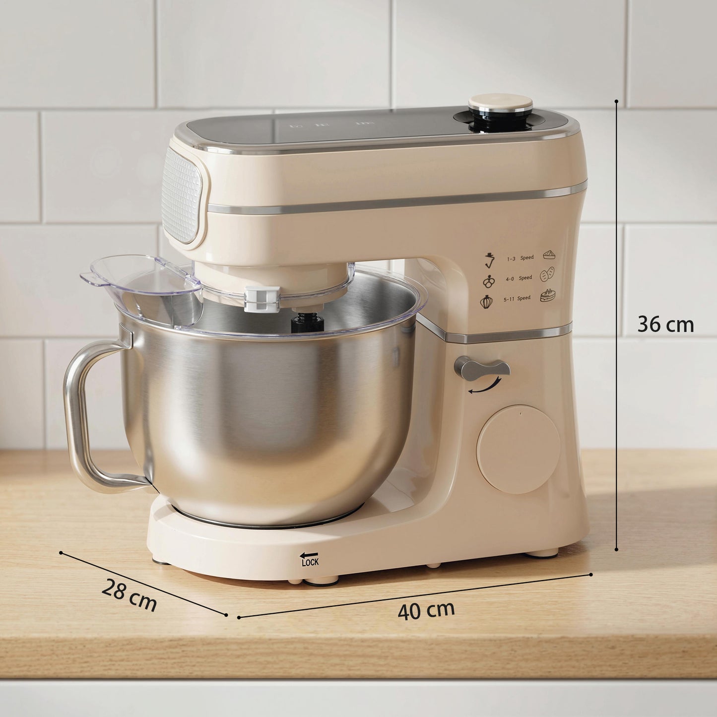 Stand Mixer, 6L 1400W Tilt-Head Food Mixer with 11 Speeds, Pulse & Fermentation Function, LED Display, Cream