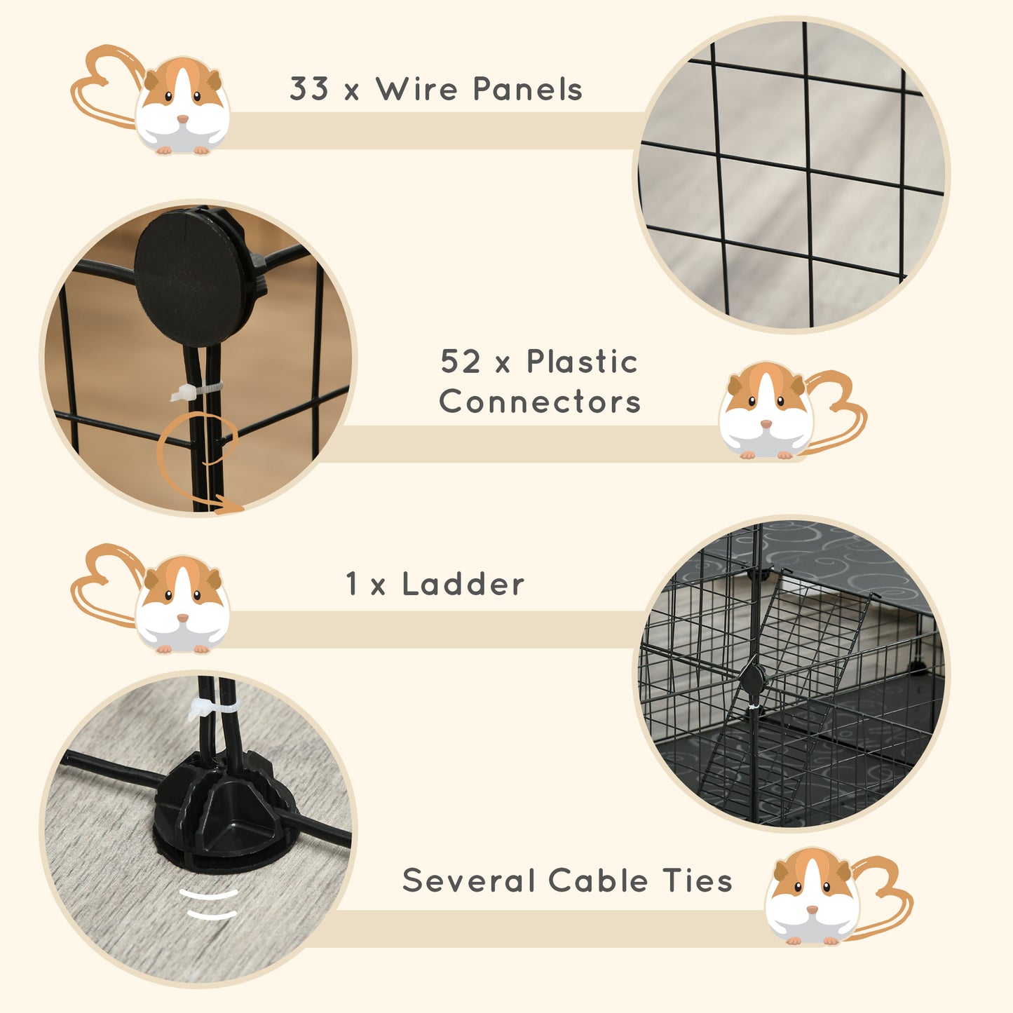 Pet Playpen with Door, Guinea Pigs Metal Mesh Cage for Small Animal, Chinchilla, 175 x 105 x 70 CM, Black