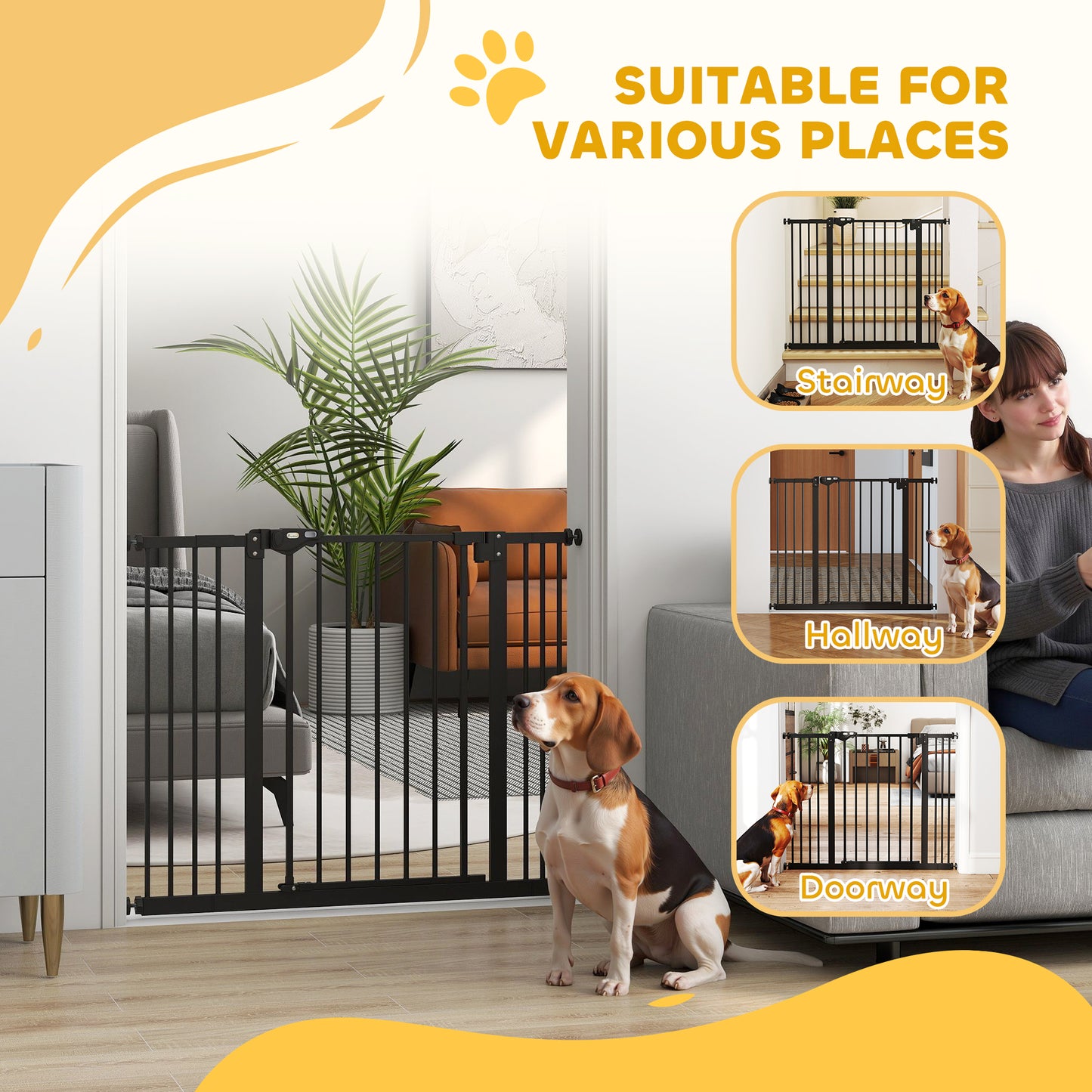 Adjustable Safety Gate w/ Two Extensions, Four Adjustable Screws, Black