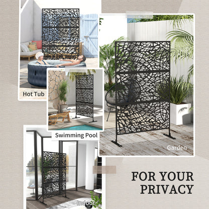 Metal Decorative Privacy Screen Outdoor Divider, Black Twisted Lines