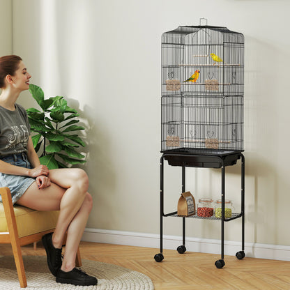 Bird Cage Budgie Cages for Finch Canary Parakeet with Stand Wheels Slide-out Tray Accessories Storage Shelf