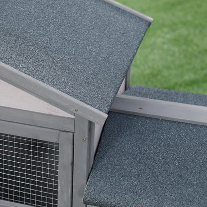 Wooden Rabbit Hutch Outdoor, Double Tier with Water-Resistant Roof, Ramp 147 x 54 x 84 cm, Grey