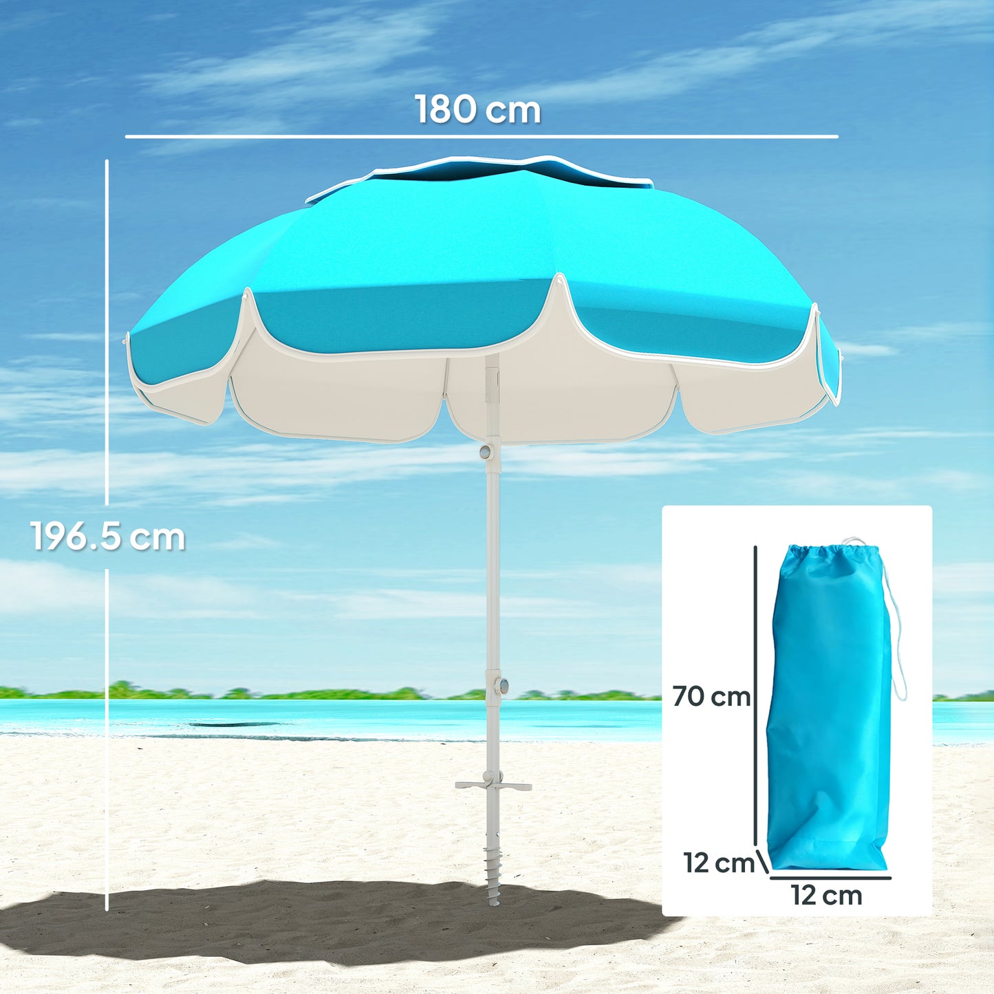 Beach Umbrella Portable with Sand Anchor, Carry Bag, Adjustable Height & Tilt, UPF50+ UV Protection, Blue