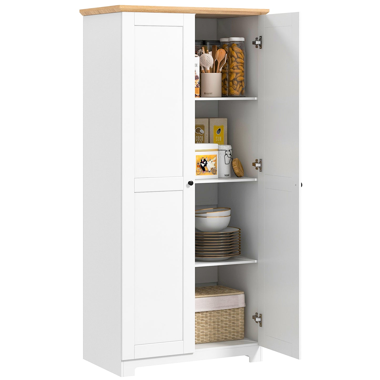 172cm Kitchen Cupboard, Freestanding Storage Cabinet with Doors and Shelves