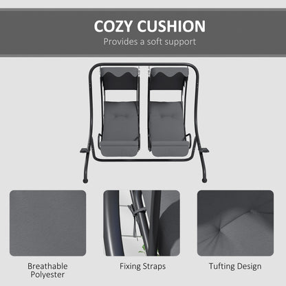 Two-Seat Garden Swing Chair, with Protective Canopy - Grey