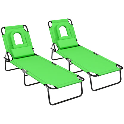 Folding Sun Loungers Set of 2 with Face Hole, 4-Position Adjustable Backrest Garden Recliner Chair Sunbed
