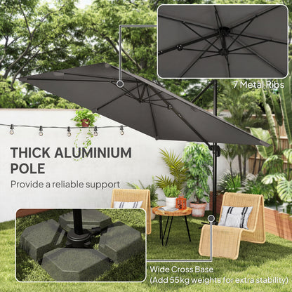 3 x 3 m Cantilever Parasol, Square Patio Umbrella with Crank Handle, Cross Base, Tilt, 360° Rotation, Dark Grey