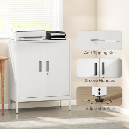 Metal Storage Cabinet with Lock and Adjustable Shelves - White