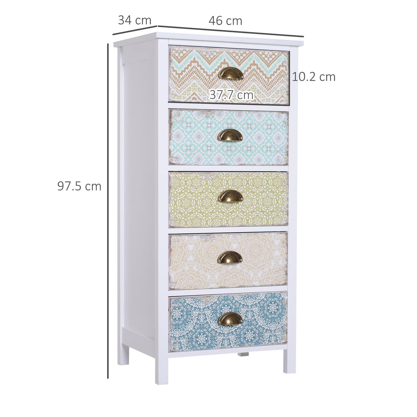 Chest of 5 Drawers Bedside Cabinet Side Storage Chest Entryway Living Room Bedroom Furniture Organizer Unit