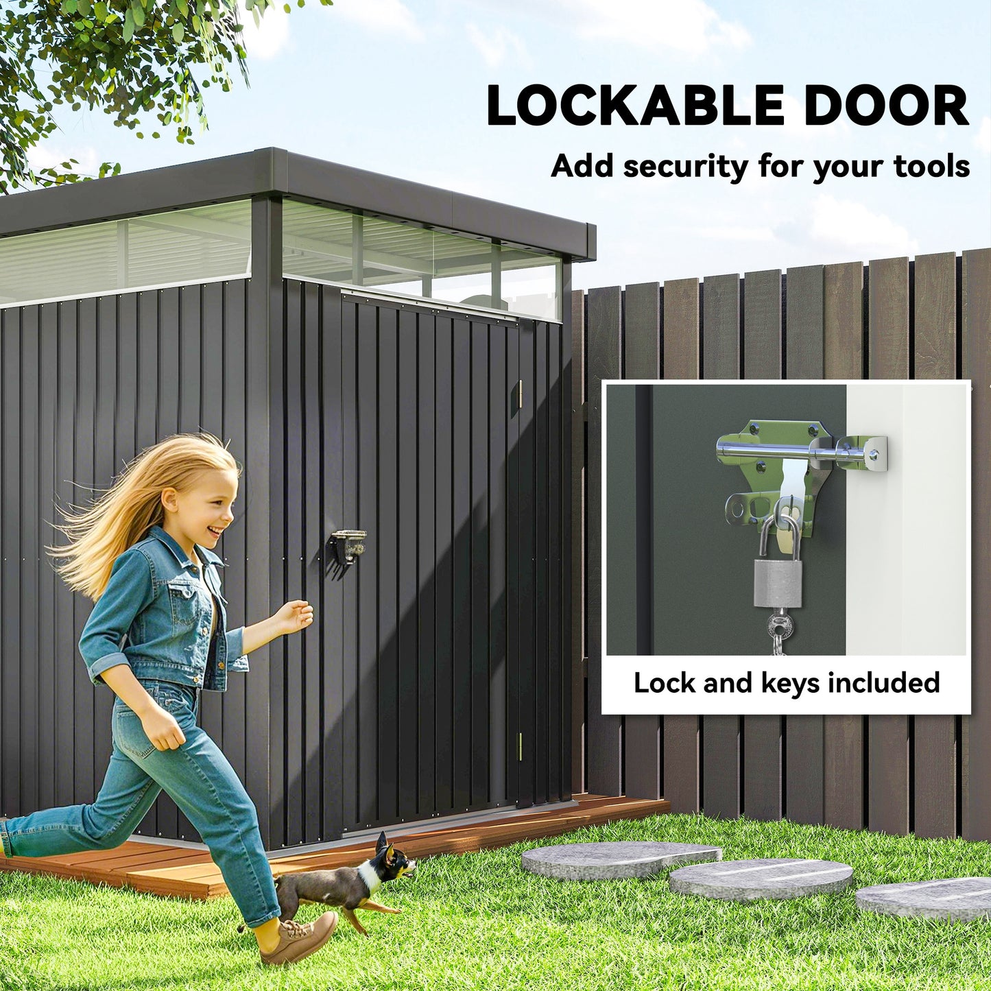 5.3 x 8.5ft Galvanised Steel Garden Shed, Metal Shed with Roof Windows