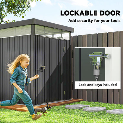 5.3 x 8.5ft Galvanised Steel Garden Shed, Metal Shed with Roof Windows