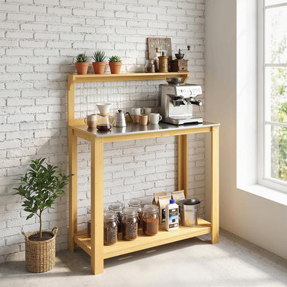 Wooden Potting Bench Table with Aluminium Worktop, Outdoor Garden Workbench with 2 Shelves