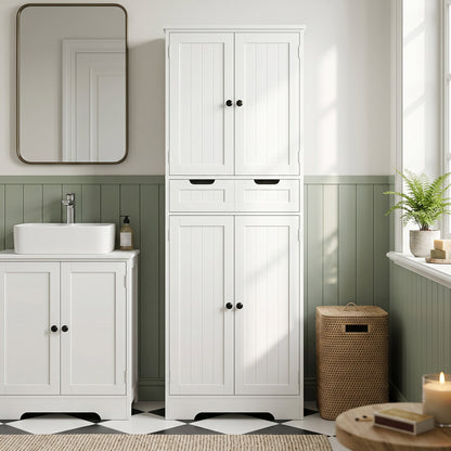 Tall Bathroom Cabinet, Freestanding Bathroom Storage Cabinet with Drawer, Shelves and Doors, 60 x 30 x 160 cm, White