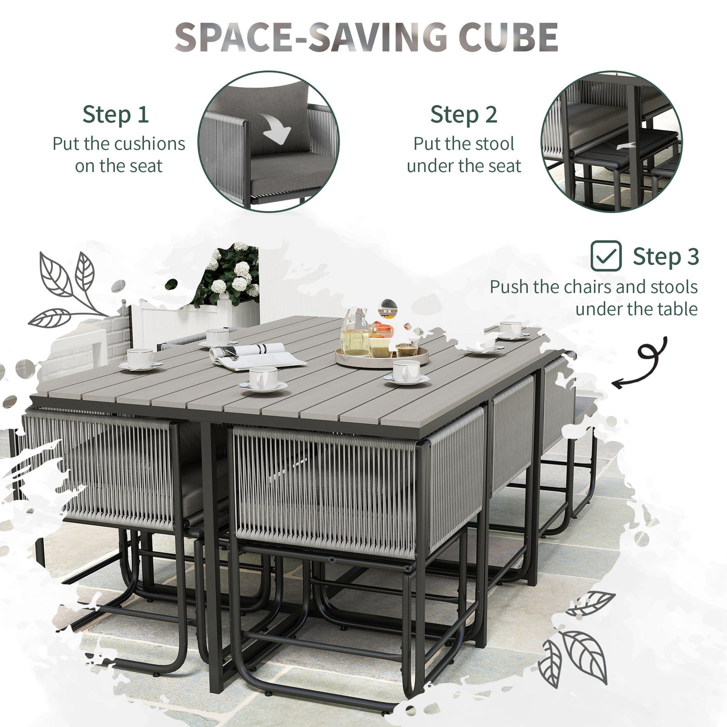 10 Seater Rattan Cube Garden Furniture Set, Rattan Dining Set with Cushions