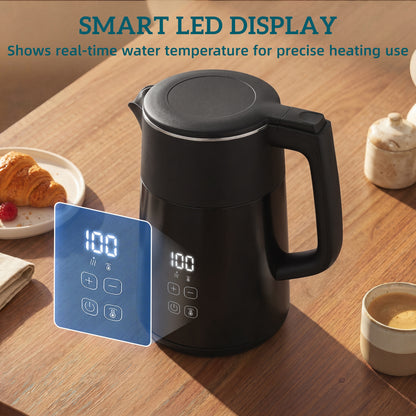 Electric Kettle, 1.7L Fast Boil 3kW Water Kettle with UK Strix Thermostat, LED Display, Keep Warm Function, Black