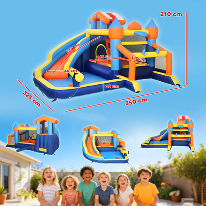 Bouncy Castle for Kids, Inflatable Bounce House with Long Slide, Splash Pool and 550W Blower for Indoor Outdoor