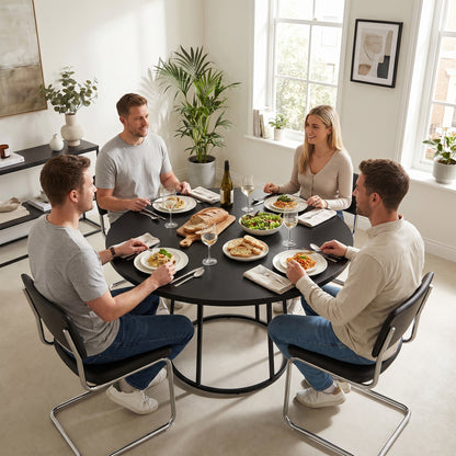 Dining Table Space Saving Kitchen Table Spliced Tabletop Conical Metal Base 120 cm Round Black