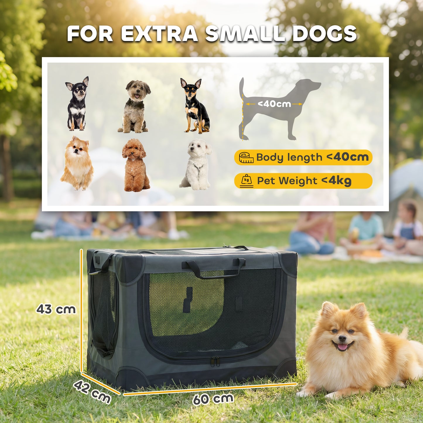 Soft Dog Crate Pet Travel Crate 60 x 42 x 43 cm with Removable Pad Mesh Window Army Green
