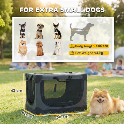 Soft Dog Crate Pet Travel Crate 60 x 42 x 43 cm with Removable Pad Mesh Window Army Green