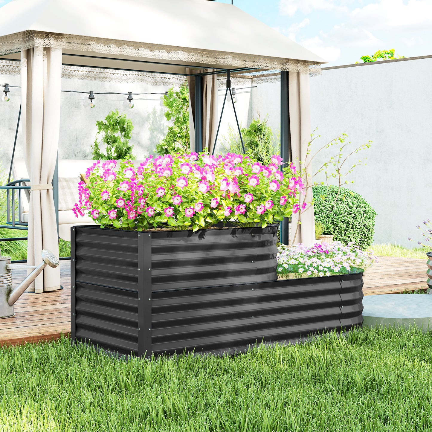 Two-Tier Galvanised Steel Garden Planter - Dark Grey