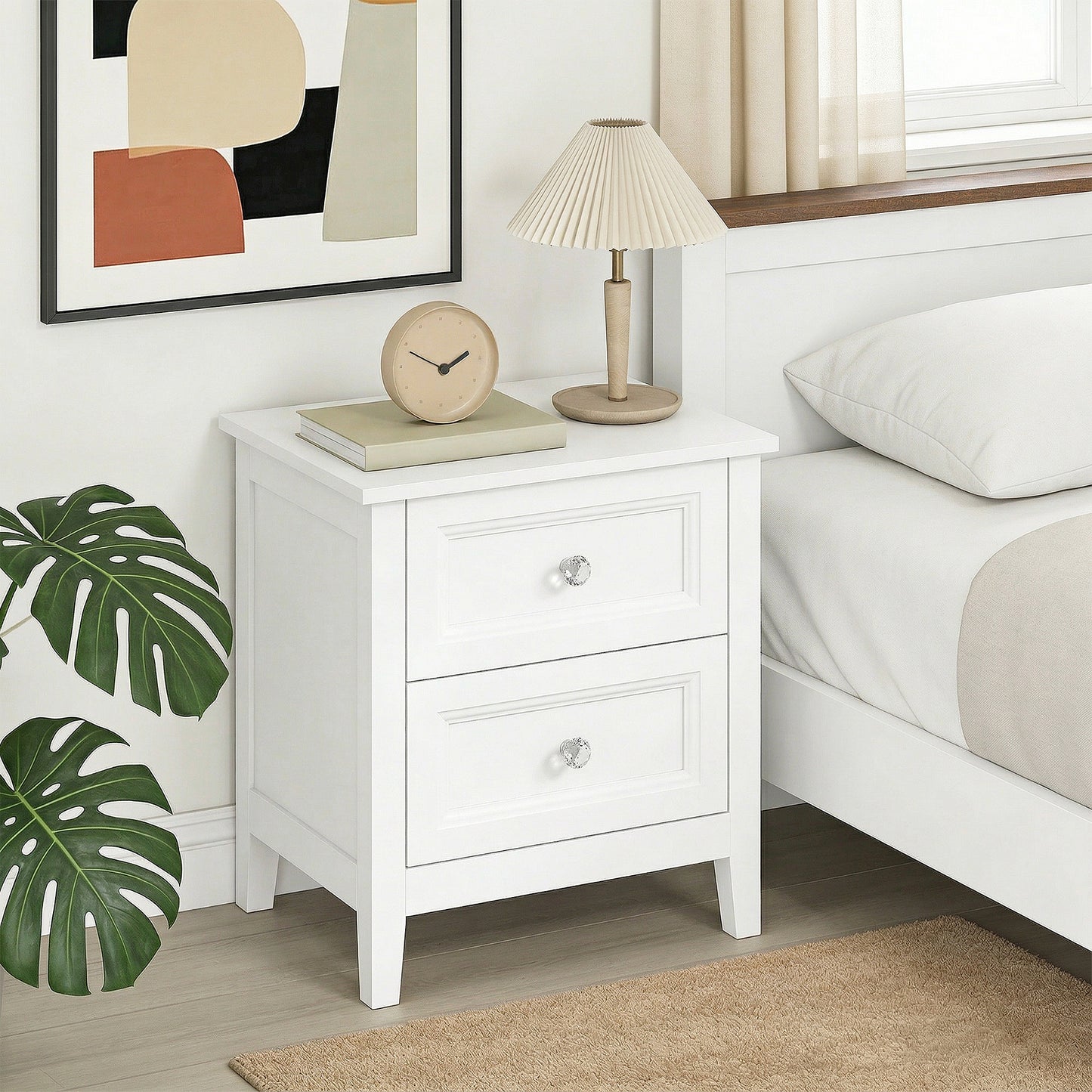 Nightstand with 2 Drawers Modern Bedside Table for Bedroom Living Room White