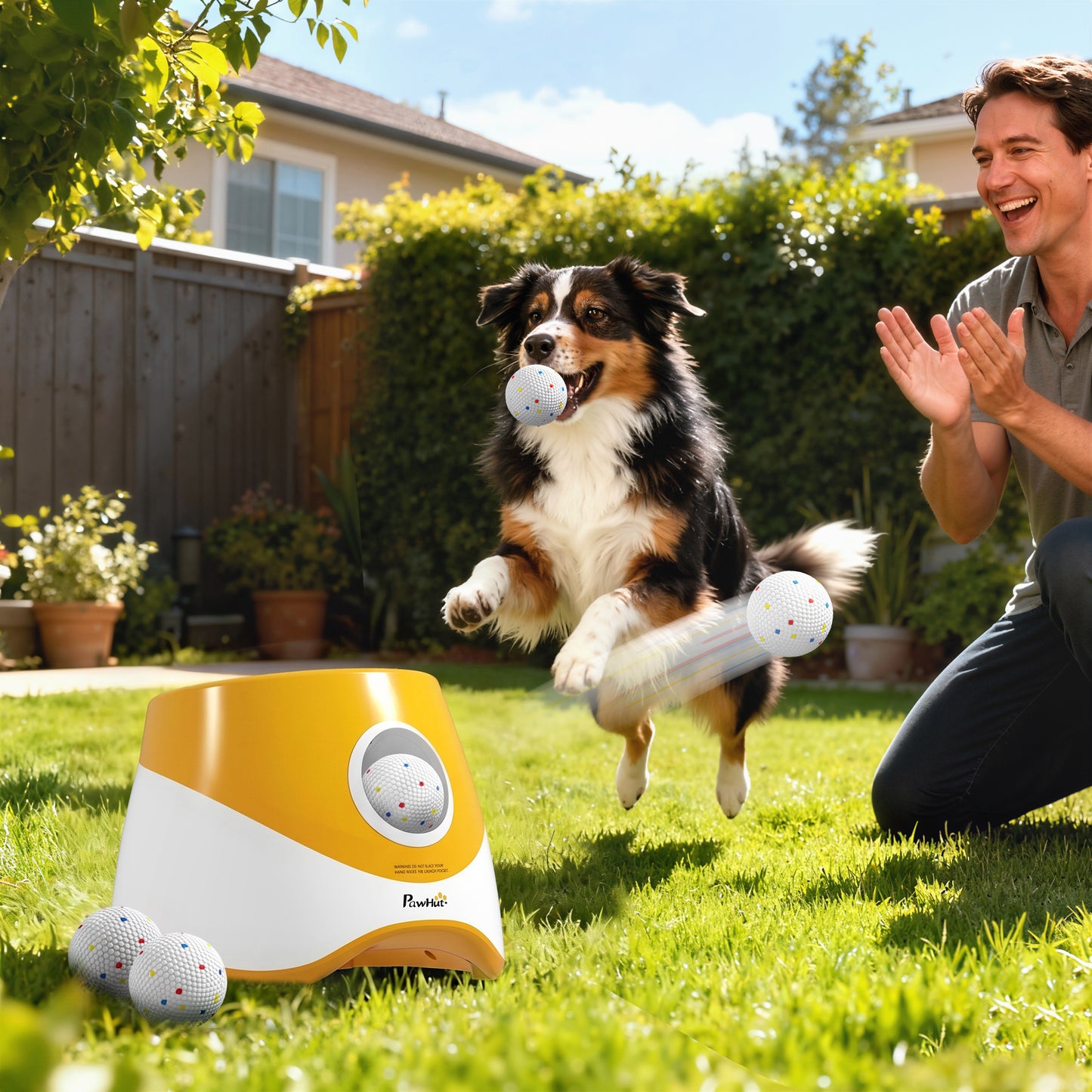 Automatic Dog Ball Launcher with 5 ETPU Balls 5.8 cm, 3 Distance Settings 6/10/14 m, Orange