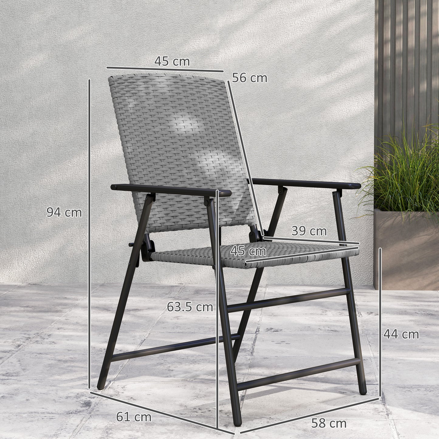 Set of Two Folding Rattan Seat Chairs - Grey