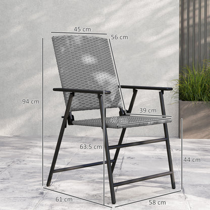 Set of Two Folding Rattan Seat Chairs - Grey
