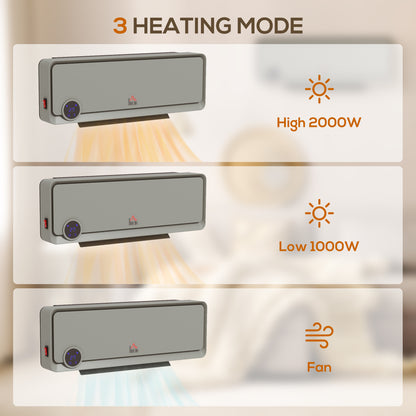 Wall Downflow Heater 2 Heat and Fan 1000W/2000W, Electric Space Heater with Timer Remote Oscillating