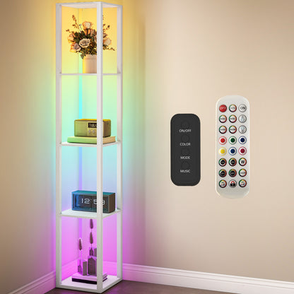RGB LED Floor Lamp with Shelves, Modern Dimmable Standing Lamp with Remote Control
