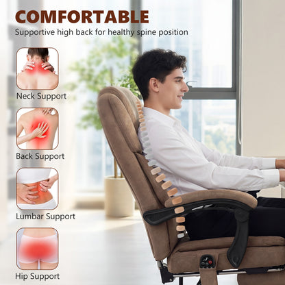 Office Chair with 6-Point Vibration Massage and Heat, Executive Computer Desk Chair with High Back, Reclining, Brown