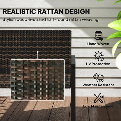 2 Seater Rattan Garden Bench, Outdoor Bench with Quick-Drying Cotton Padding, Wicker Garden Loveseat with Armrests