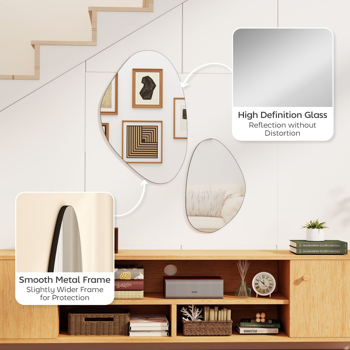 Set of 2 Pebble-Shaped Wall Mirror - Black
