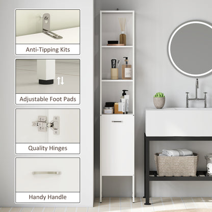 Tall Bathroom Cabinet with Open Shelves and Adjustable Shelf - White