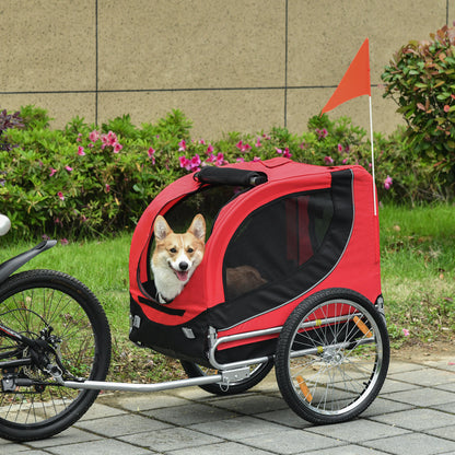 Steel Dog Bike Trailer Pet Cart Carrier for Bicycle Kit Water Resistant with Hitch Coupler Travel Black and Red
