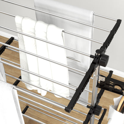Four-Shelf Collapsing Clothes Horse, With Side Arms and Wheels - Black