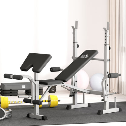 Adjustable Weight Bench with Squat Rack, Heavy Duty Bench Press Rack with Preacher Curl Pad, Leg Developer, Barbell Rack