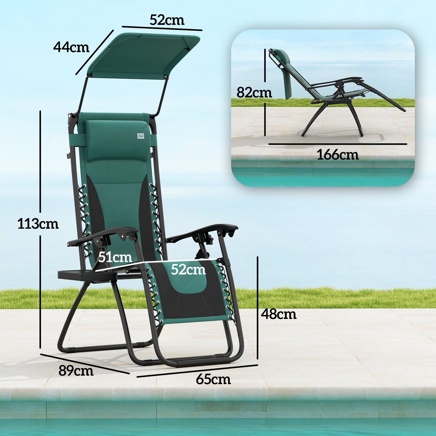 Zero Gravity Lounger Chair, Folding Reclining Patio Chair with Shade Cover, Padded Seat, Cup Holder