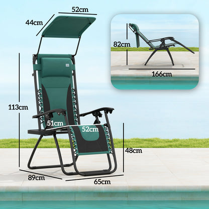 Zero Gravity Lounger Chair, Folding Reclining Patio Chair with Shade Cover, Padded Seat, Cup Holder