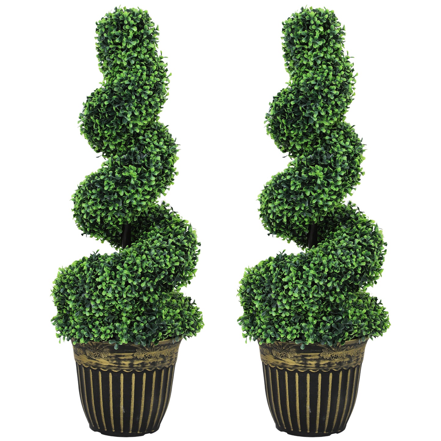 Set of 2 Artificial Plants, Topiary Spiral Boxwood Trees with Pot, for Home Indoor Outdoor Decor, 90cm