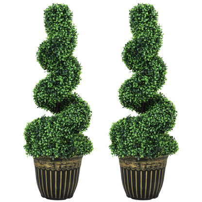 Set of 2 Artificial Plants, Topiary Spiral Boxwood Trees with Pot, for Home Indoor Outdoor Decor, 90cm