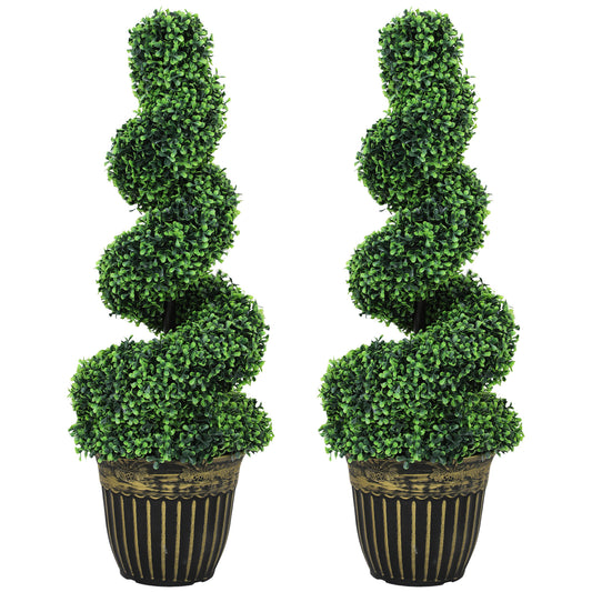 Set of 2 Artificial Plants, Topiary Spiral Boxwood Trees with Pot, for Home Indoor Outdoor Decor, 90cm